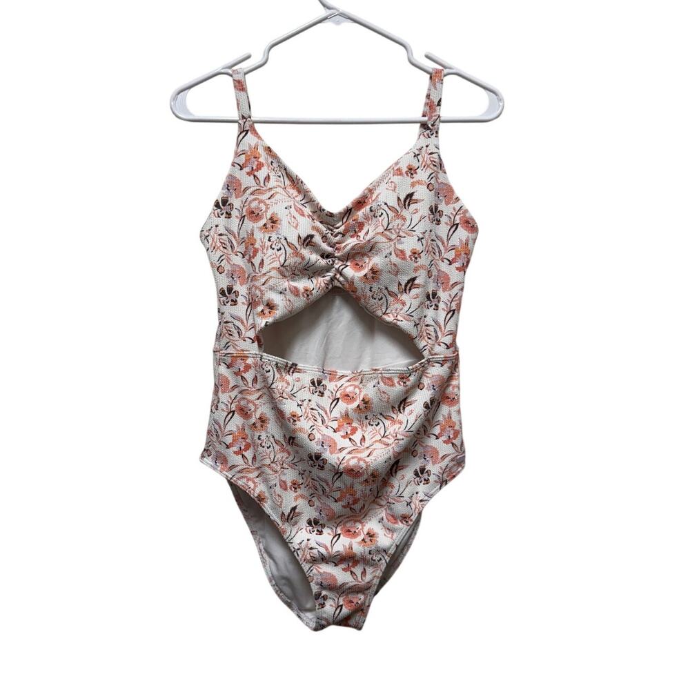 Roxy One Piece peek a boo belly Tropical floral womens XL Swimsuit